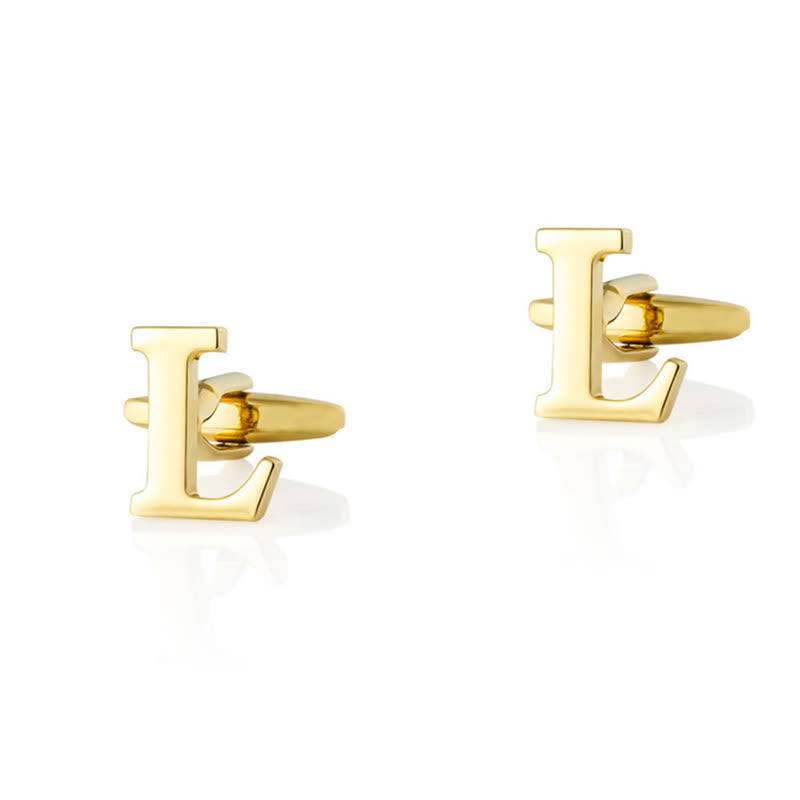 1 Pair Men's Gold Plated Initial Letter 26 Alphabet Cufflinks