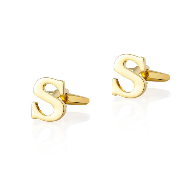 1 Pair Men's Gold Plated Initial Letter 26 Alphabet Cufflinks