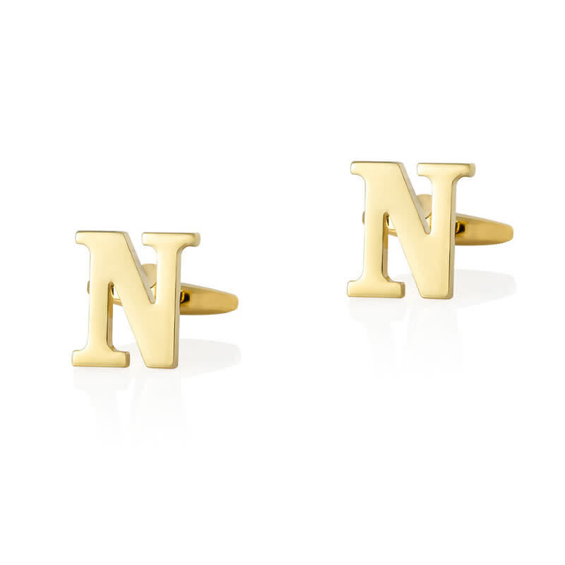 1 Pair Men's Gold Plated Initial Letter 26 Alphabet Cufflinks - N - image 14