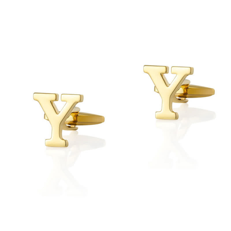1 Pair Men's Gold Plated Initial Letter 26 Alphabet Cufflinks