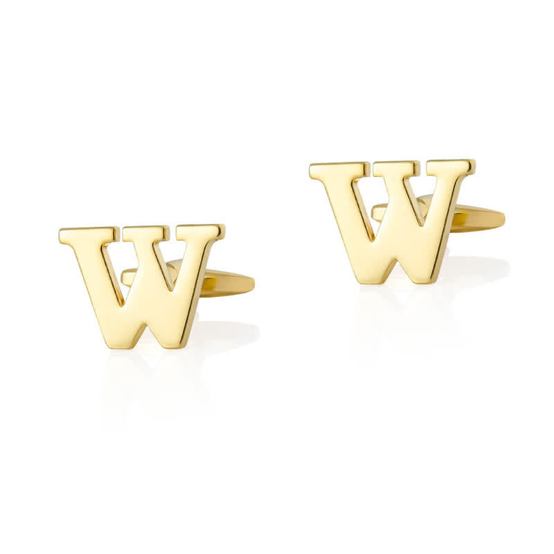 1 Pair Men's Gold Plated Initial Letter 26 Alphabet Cufflinks