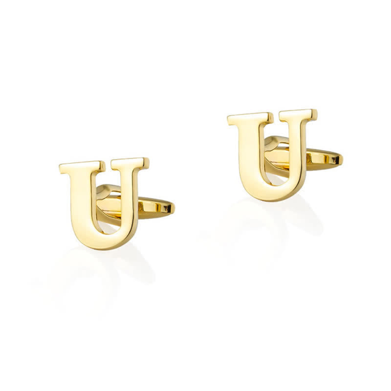 1 Pair Men's Gold Plated Initial Letter 26 Alphabet Cufflinks - U - image 21