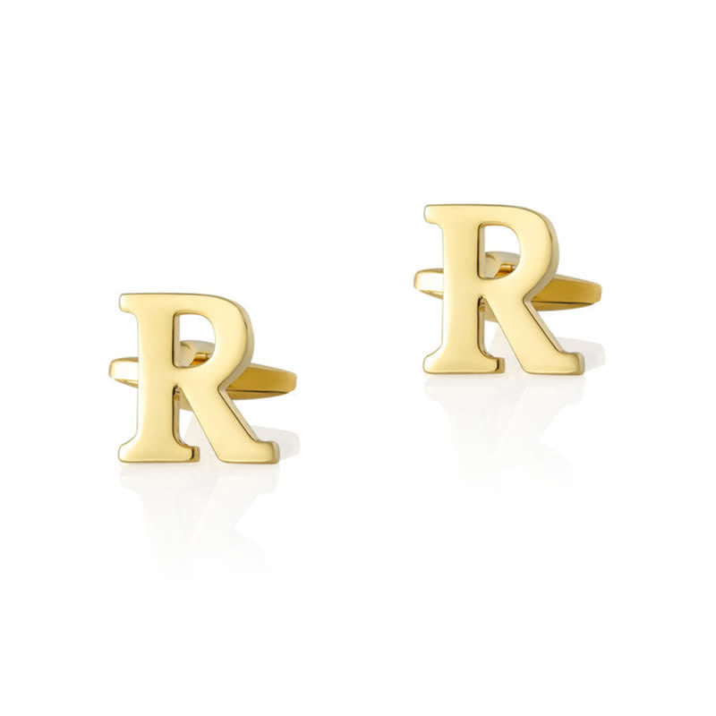 1 Pair Men's Gold Plated Initial Letter 26 Alphabet Cufflinks