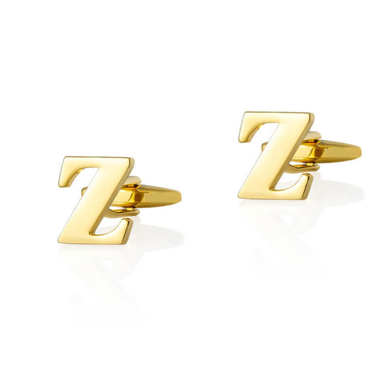 1 Pair Men's Gold Plated Initial Letter 26 Alphabet Cufflinks