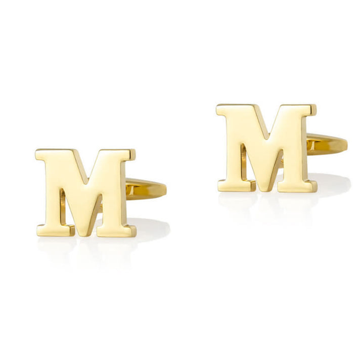 1 Pair Men's Gold Plated Initial Letter 26 Alphabet Cufflinks