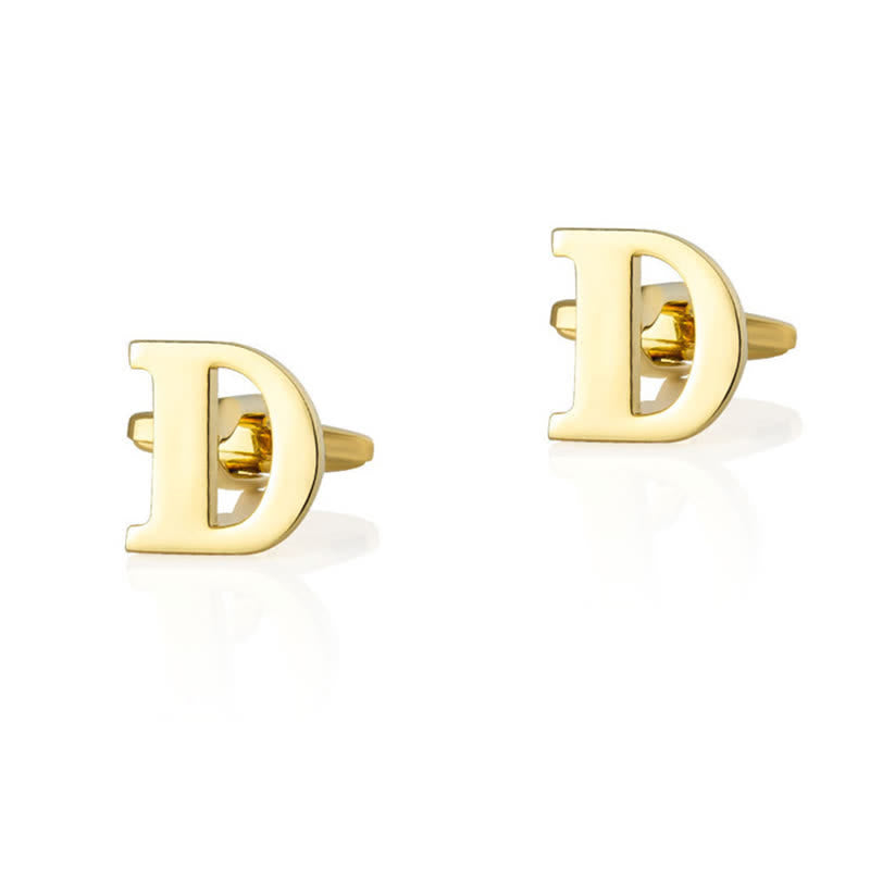 1 Pair Men's Gold Plated Initial Letter 26 Alphabet Cufflinks