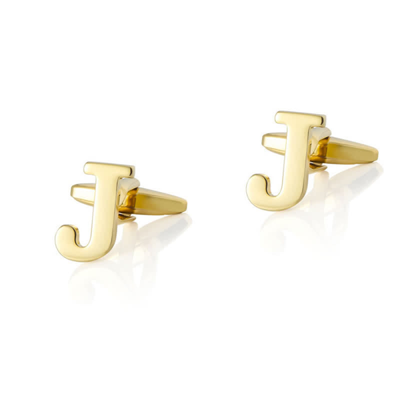1 Pair Men's Gold Plated Initial Letter 26 Alphabet Cufflinks - J - image 10