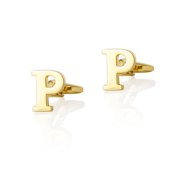 1 Pair Men's Gold Plated Initial Letter 26 Alphabet Cufflinks