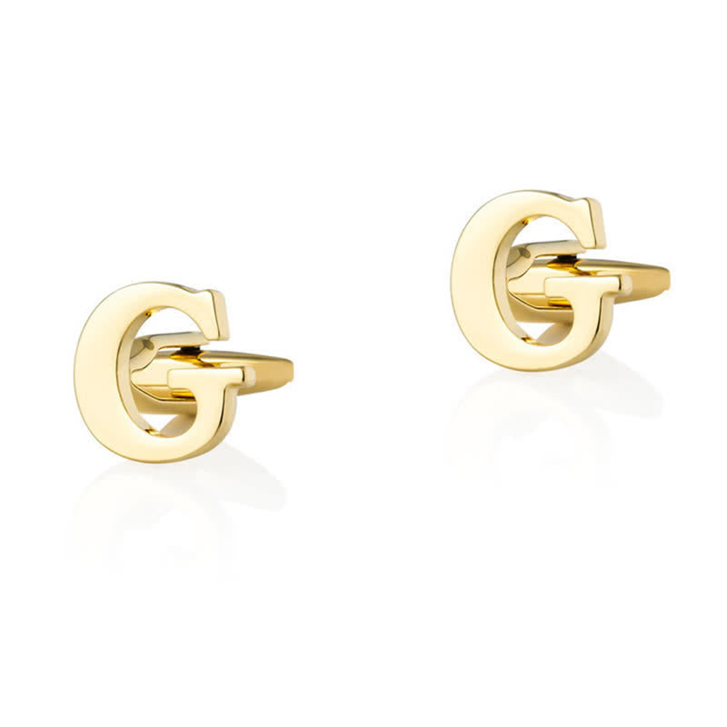 1 Pair Men's Gold Plated Initial Letter 26 Alphabet Cufflinks