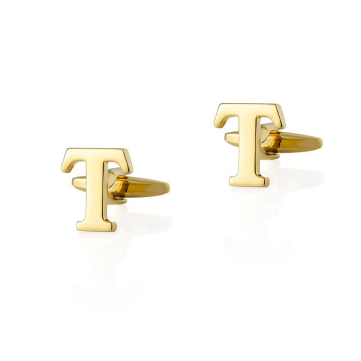 1 Pair Men's Gold Plated Initial Letter 26 Alphabet Cufflinks