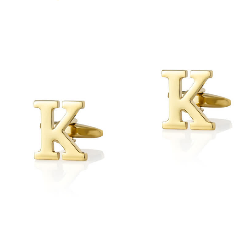 1 Pair Men's Gold Plated Initial Letter 26 Alphabet Cufflinks