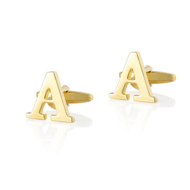 1 Pair Men's Gold Plated Initial Letter 26 Alphabet Cufflinks