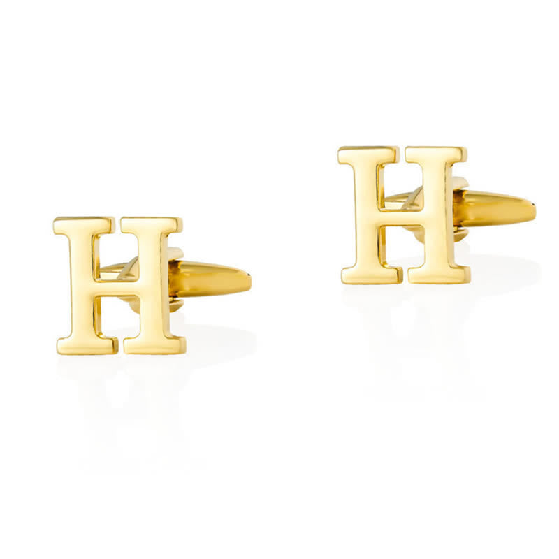 1 Pair Men's Gold Plated Initial Letter 26 Alphabet Cufflinks