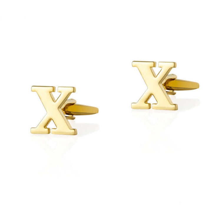 1 Pair Men's Gold Plated Initial Letter 26 Alphabet Cufflinks