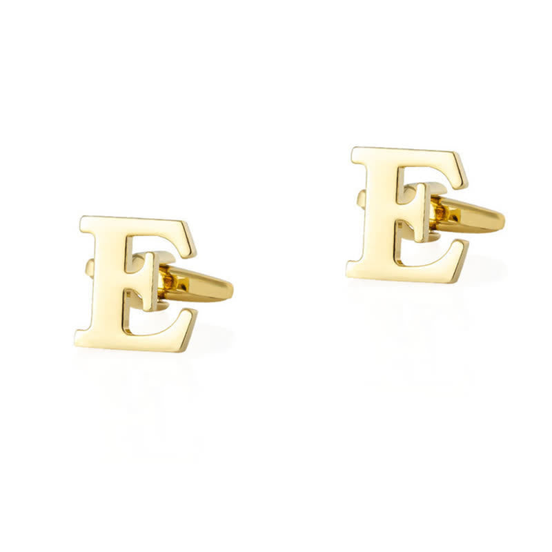 1 Pair Men's Gold Plated Initial Letter 26 Alphabet Cufflinks