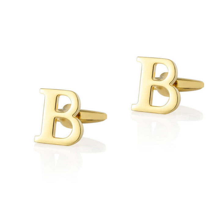 1 Pair Men's Gold Plated Initial Letter 26 Alphabet Cufflinks