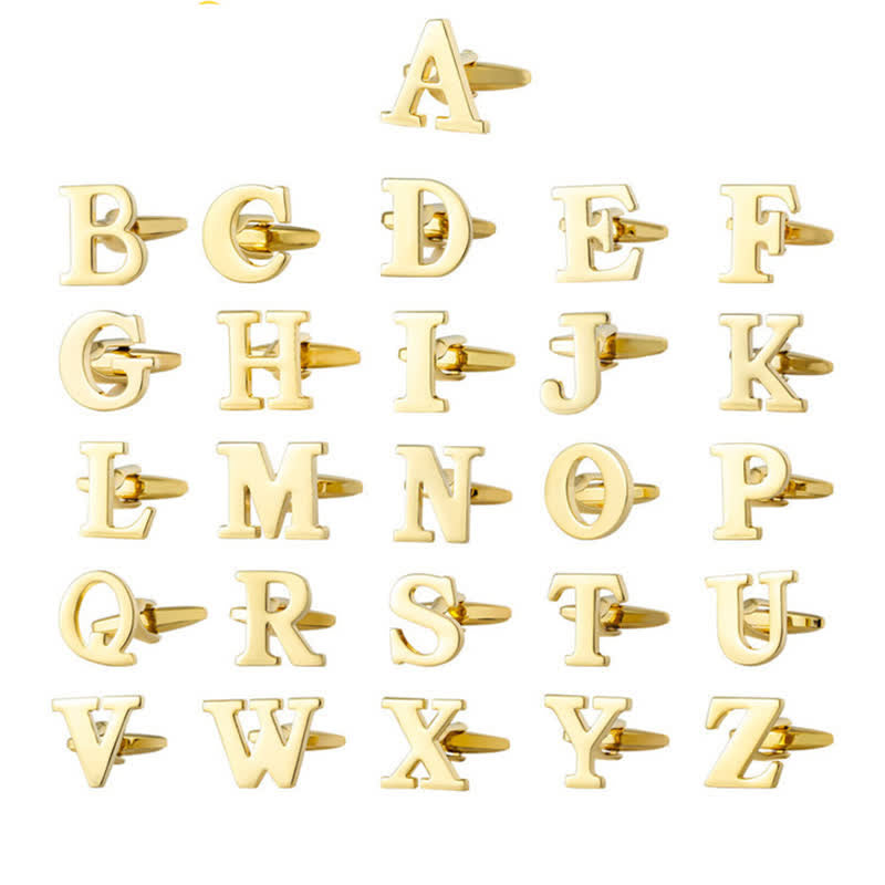 1 Pair Men's Gold Plated Initial Letter 26 Alphabet Cufflinks