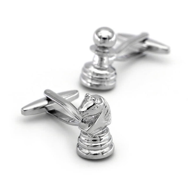 Men's 1 Pair Horse-Head Chess Silver-Tone Cufflinks
