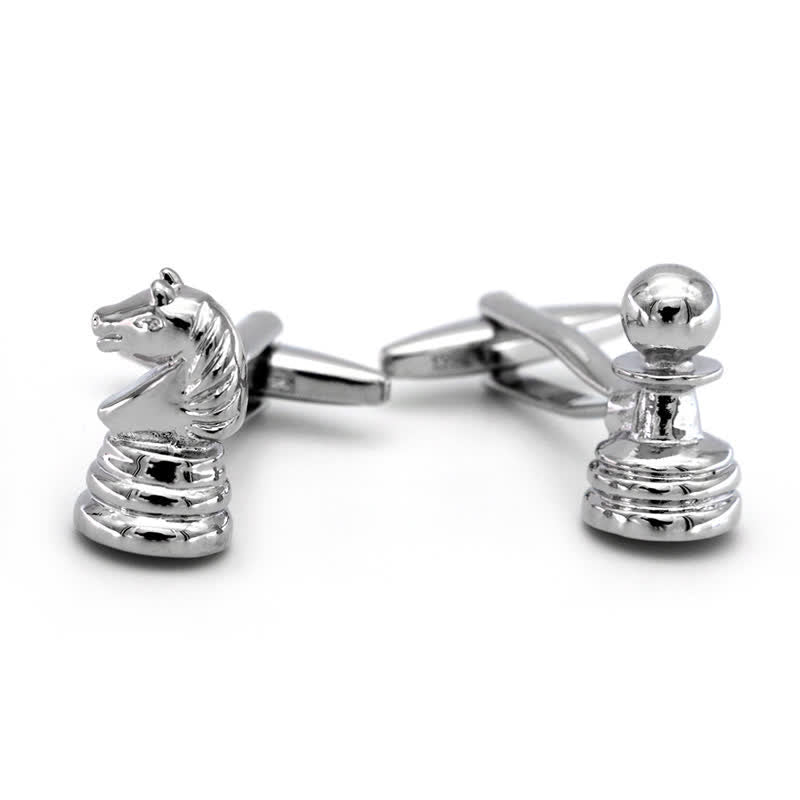 Men's 1 Pair Horse-Head Chess Silver-Tone Cufflinks