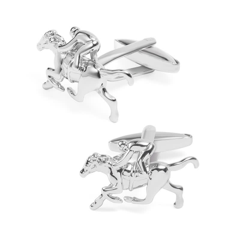 Men's 1 Pair Horseback Riding Silver-tone Cufflinks - image 1