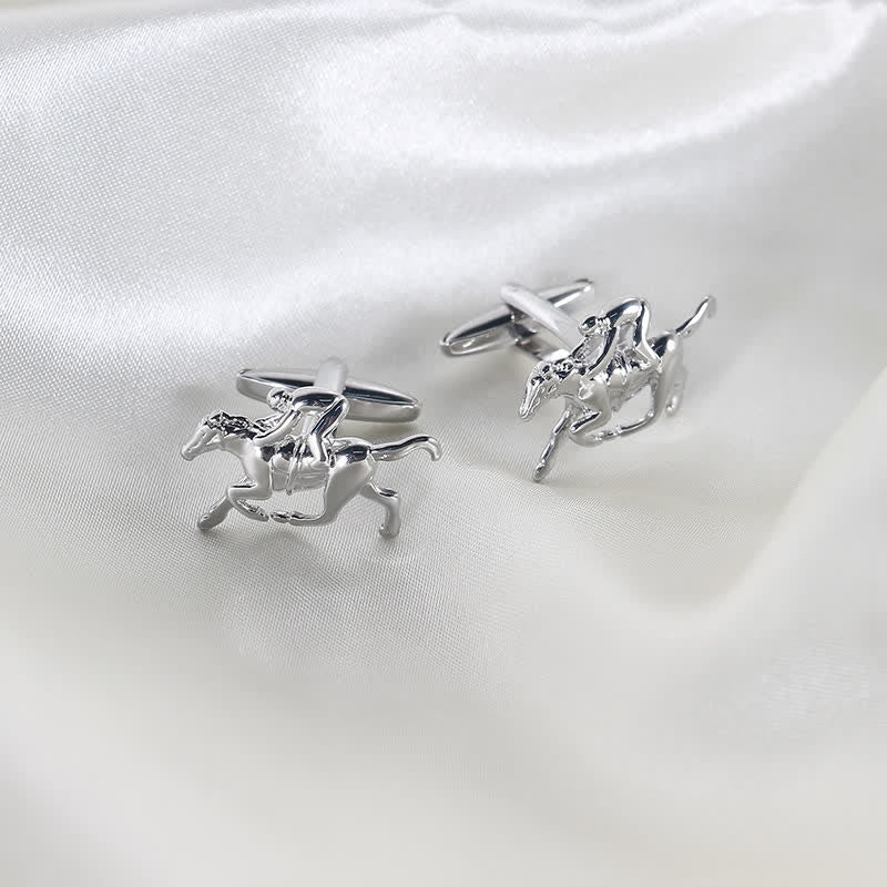 Men's 1 Pair Horseback Riding Silver-tone Cufflinks - image 2