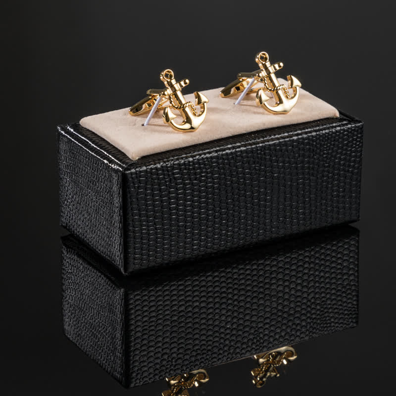 Men's 1 Pair Gold-Tone Ship Anchor Cufflinks
