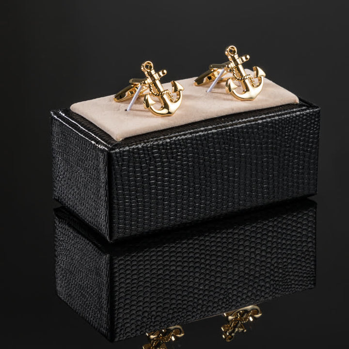 Men's 1 Pair Gold-Tone Ship Anchor Cufflinks