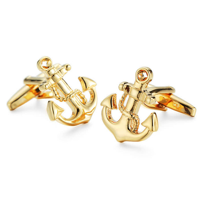 Men's 1 Pair Gold-Tone Ship Anchor Cufflinks