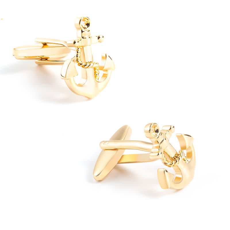 Men's 1 Pair Gold-Tone Ship Anchor Cufflinks