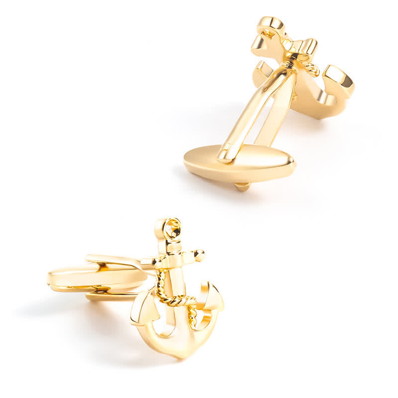 Men's 1 Pair Gold-Tone Ship Anchor Cufflinks