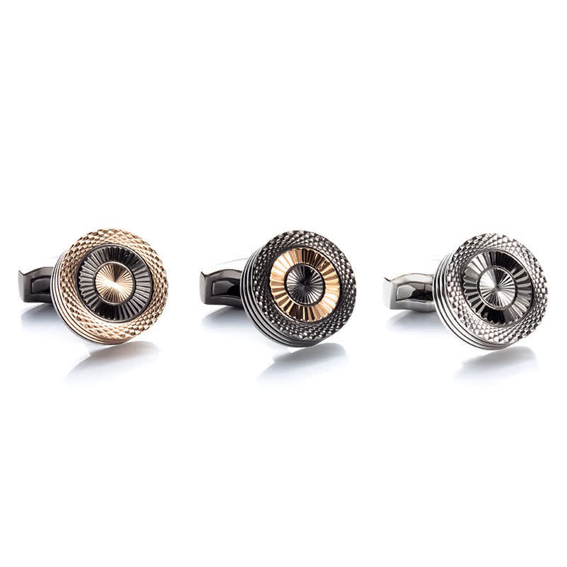 Men's 1 Pair Round Tire Pattern Cufflinks - image 1