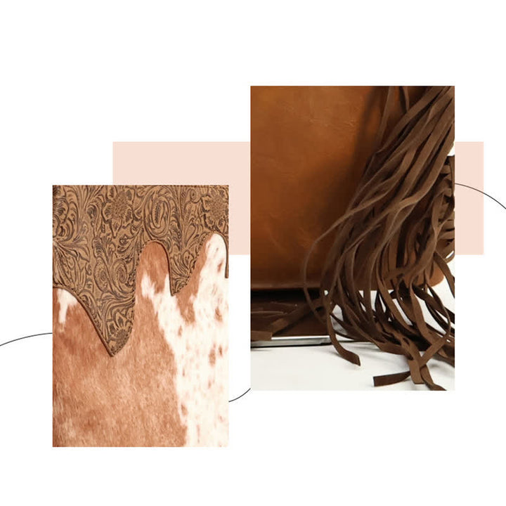 Women's Bohemian Cow Print Fringe Crossbody Bag