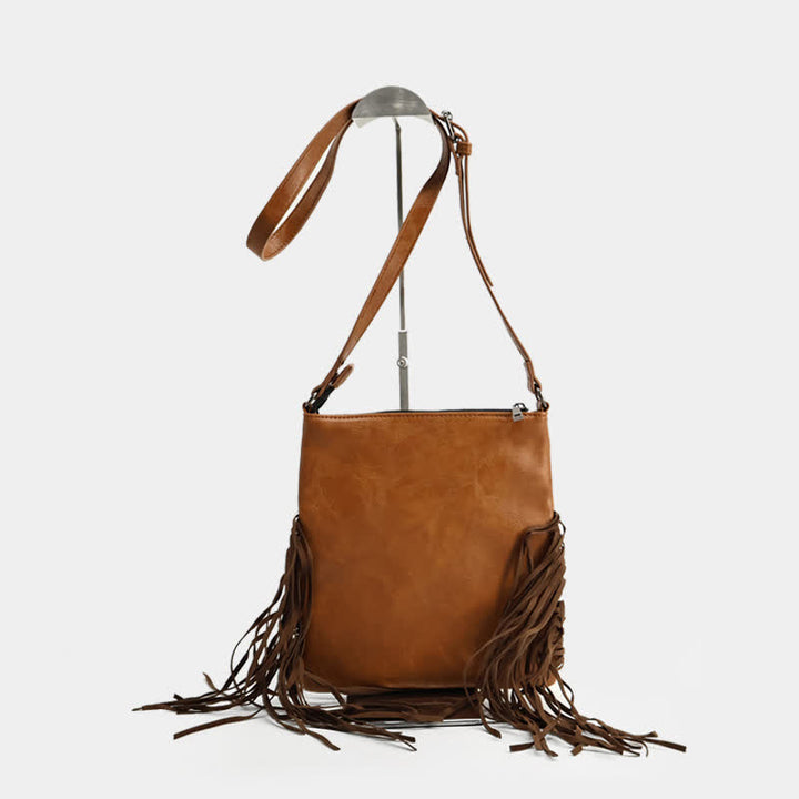 Women's Bohemian Cow Print Fringe Crossbody Bag