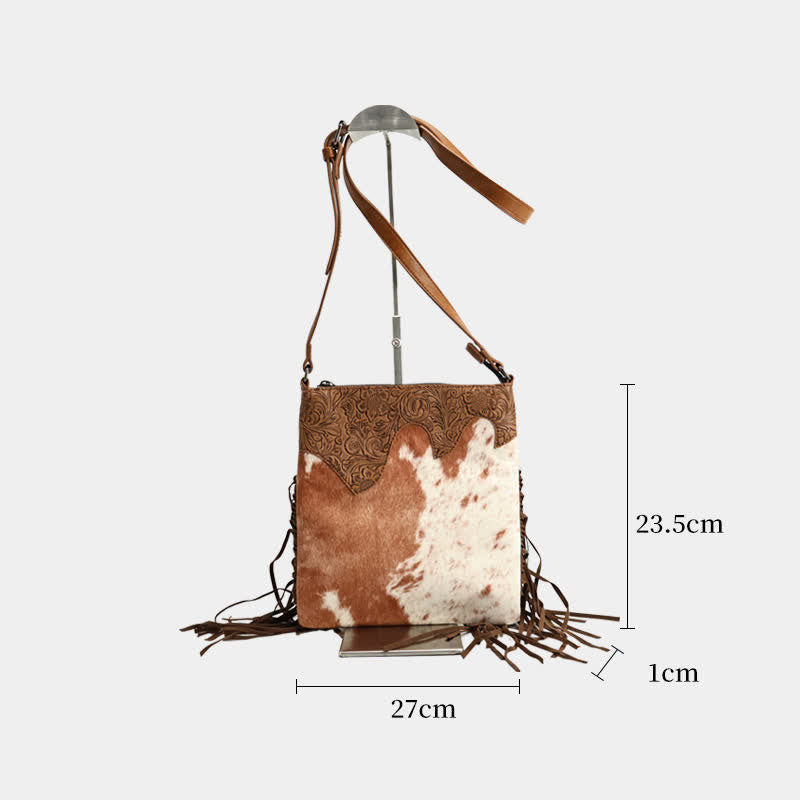 Women's Bohemian Cow Print Fringe Crossbody Bag - image 3