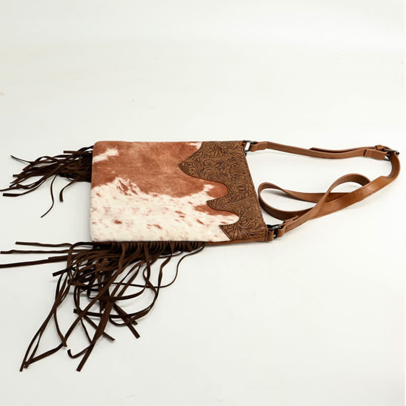 Women's Bohemian Cow Print Fringe Crossbody Bag