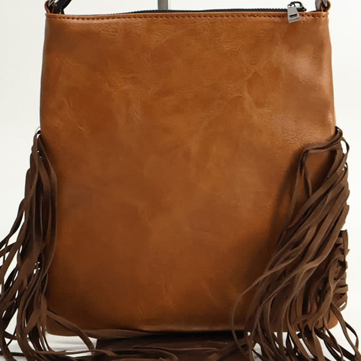 Women's Bohemian Cow Print Fringe Crossbody Bag