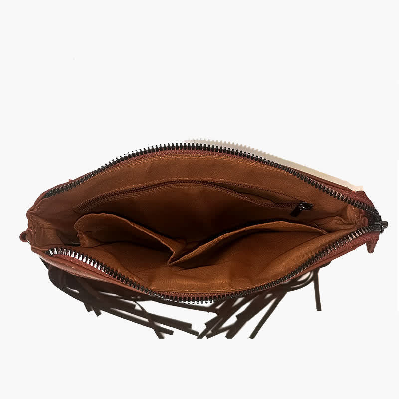 Women's Engraved Boho Flower Pattern Fringe Crossbody Bag