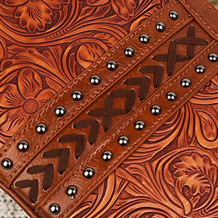 Women's Engraved Boho Flower Pattern Fringe Crossbody Bag