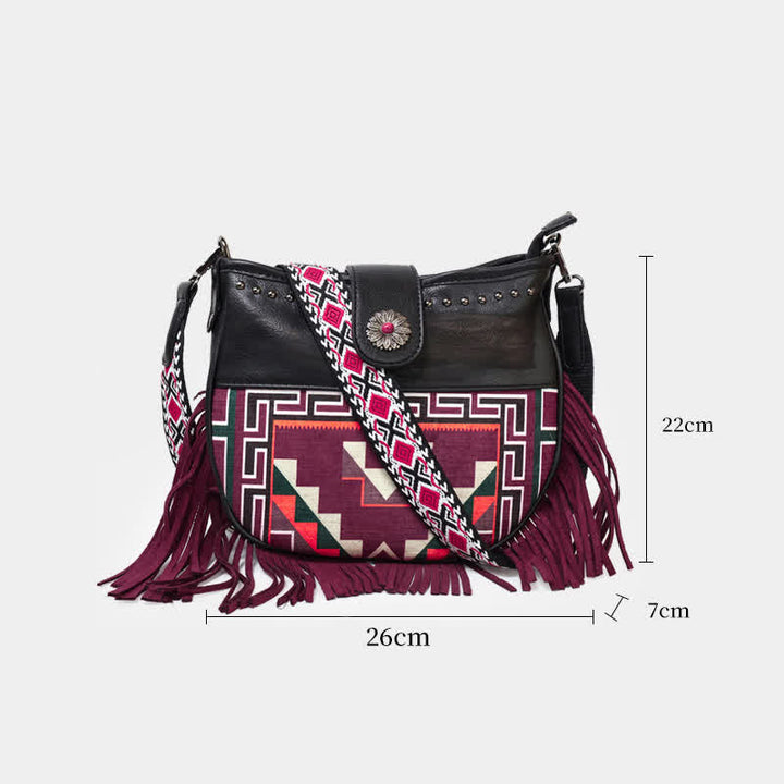 Women's Native Aztec Motifs Fringe Crossbody Bag