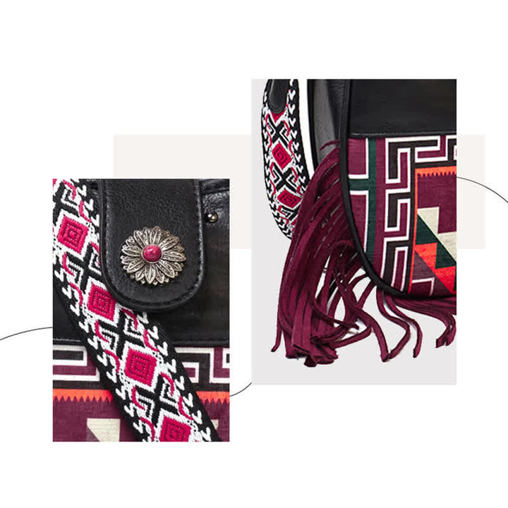 Women's Native Aztec Motifs Fringe Crossbody Bag