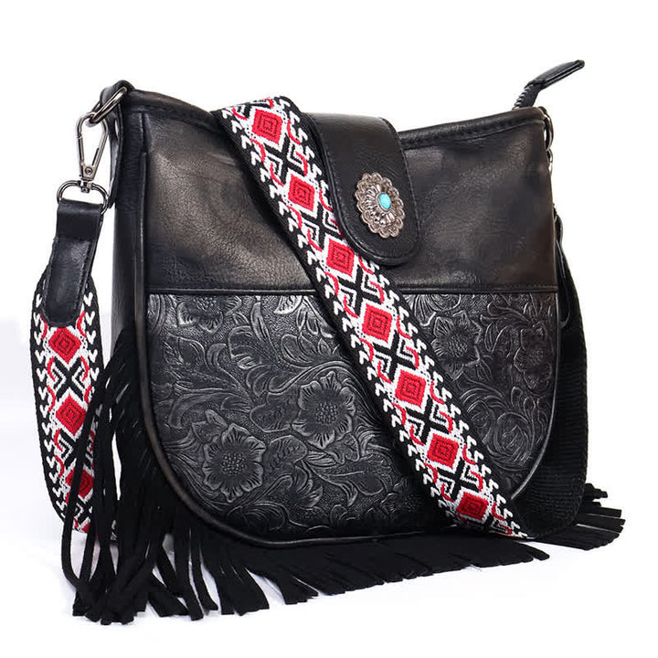 Women's Native Aztec Motifs Fringe Crossbody Bag