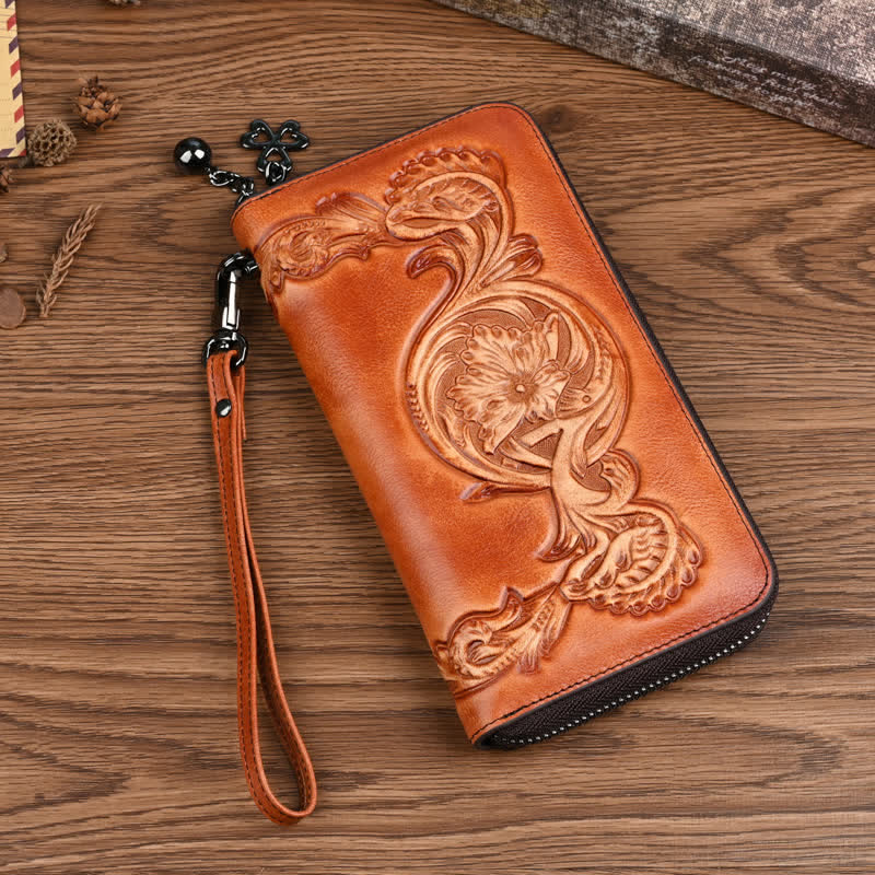 Women's Elegant Floral Long Leather Wallet with Wrist Strap - image 2