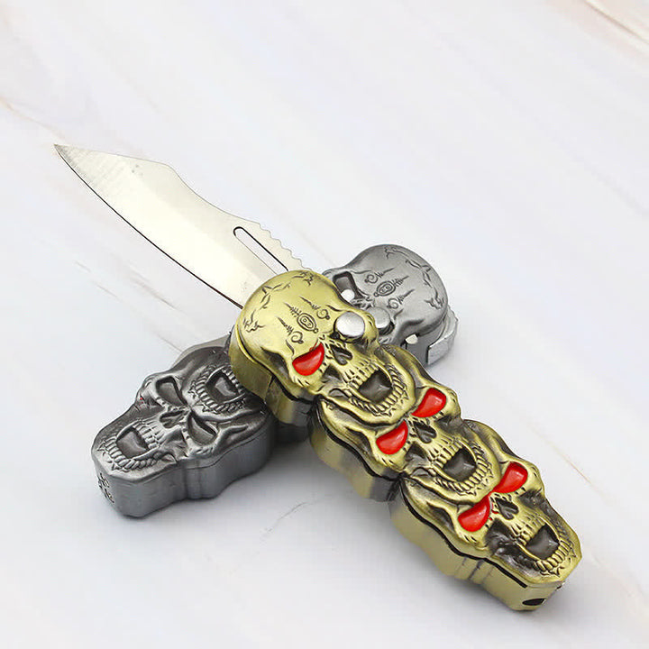 Triple Skull Head Refillable Butane Lighter With Knife - image 4
