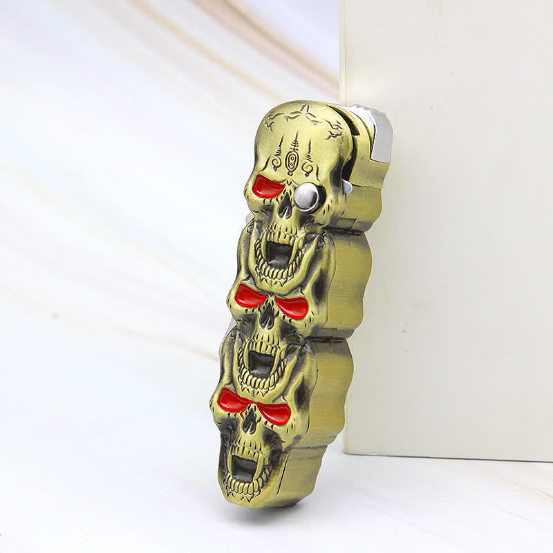 Triple Skull Head Refillable Butane Lighter With Knife - Bronze - image 3