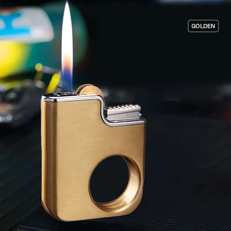 Creative Ring-Shaped Handle Refillable Butane Lighter - Golden - image 7