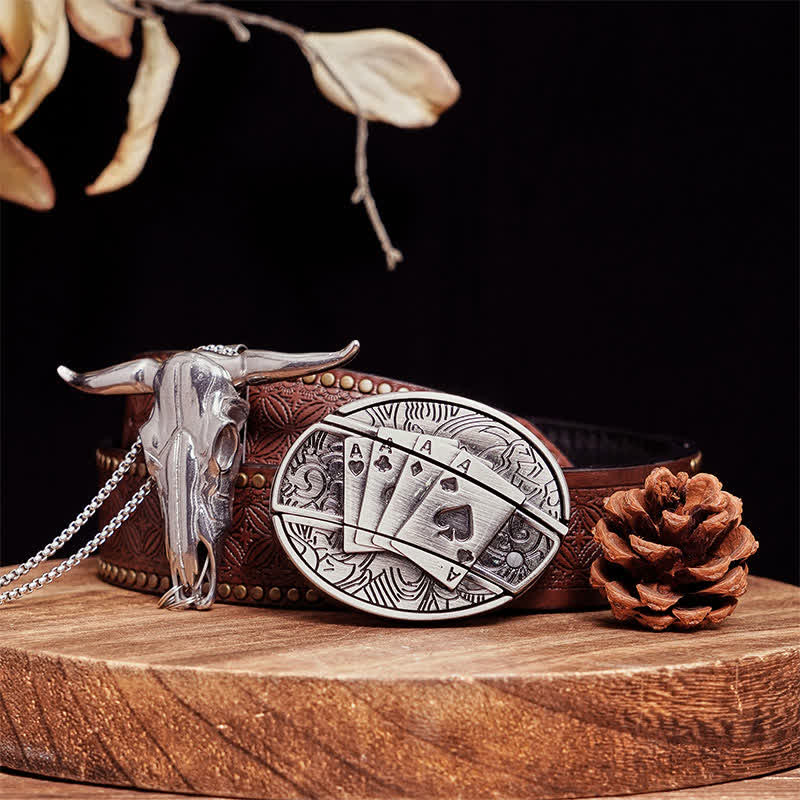 Western Gadget DIY Hidden Knife Buckle Longhorn Bull Pendant Bundle Set  - Poker - Brown Rivet Belt - 40 - image 53