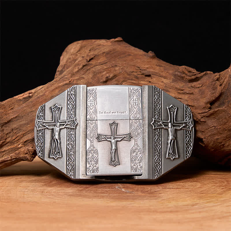 Men's DIY Jesus Cross Leather Belt with Hidden Lighter - Cross - Without Belt - Not Included Belt - image 0