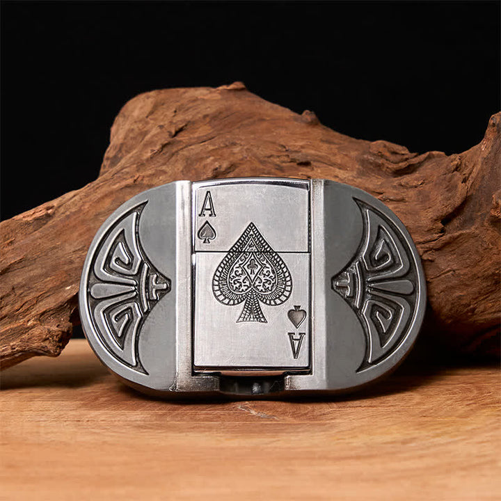 Men's DIY Lucky ACE Poker Leather Belt with Hidden Lighter