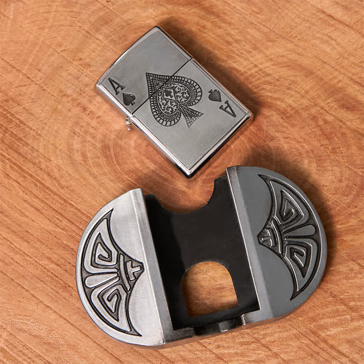 Men's DIY Lucky ACE Poker Leather Belt with Hidden Lighter