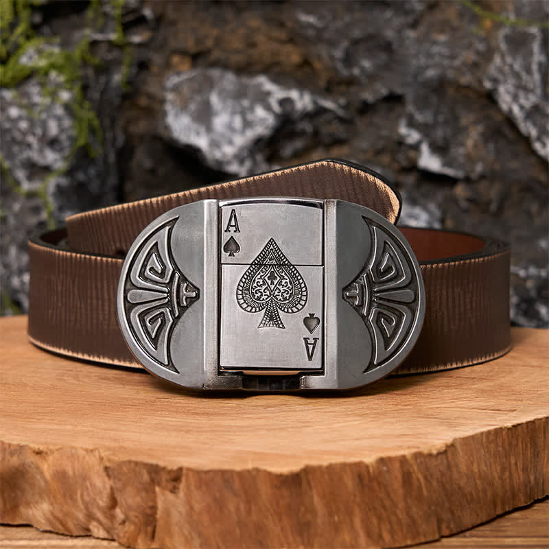 Men's DIY Lucky ACE Poker Leather Belt with Hidden Lighter